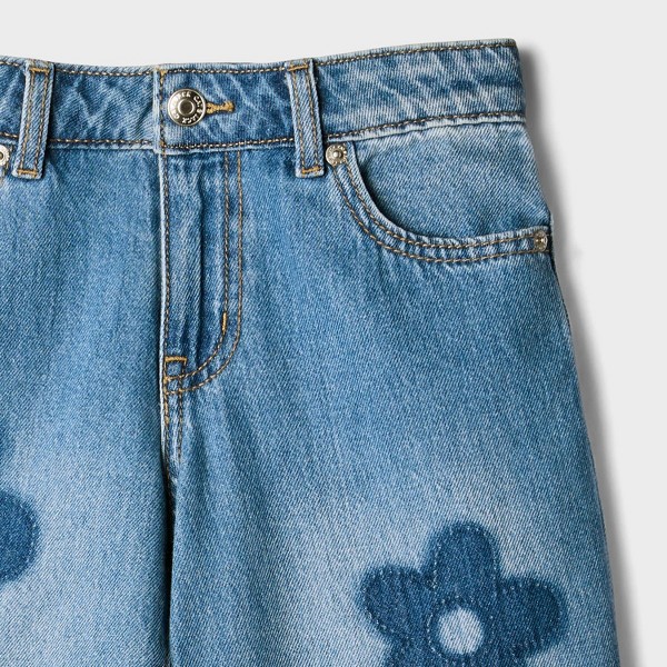 Jeans de tiro medio de pierna ancha con estampado de margaritas para niña - Cat & Jack™ Lavado oscuro 7