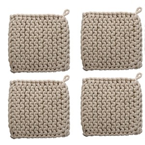 TAG Natural Crocheted Cotton Trivet Potholder – 8"x8", Heat-Resistant with Hanging Loop, Machine Washable, Protect Hands and Surfaces Set of 4 - 1 of 4
