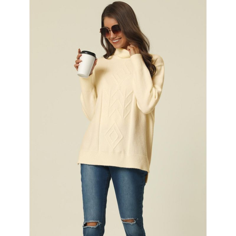 Seta T Women's Fall Winter Turtleneck Long Sleeve Spilt Hem Tunic Pullover Sweater, 3 of 6