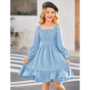 Arshiner Girls Dresses Long Sleeve Tie Back Fall Winter Off Shoulder Dress Kids Clothes - 1 of 4