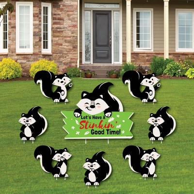 Big Dot of Happiness Little Stinker - Yard Sign and Outdoor Lawn Decorations - Woodland Skunk Baby Shower or Birthday Party Yard Signs - Set of 8