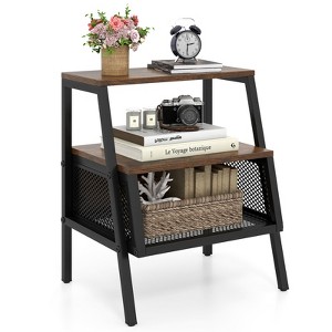 Industrial Nightstand 3-Tier End Table with 2 Open Shelves and Metal ...