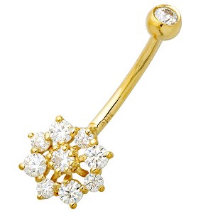 Jewelry Avalanche Women's 14K Gold Snowflake 14G Belly Button Ring with 0.55cttw Round Moissanites - 1 of 4
