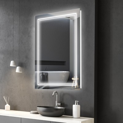 FONTOI Bathroom Wall Mirror Modern Vanity Mirror with Sleek Frame and Easy Mount Design for Bathroom or Home Interiors, Silver, 31.5"*1.8"*23.5"