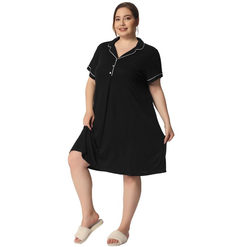 Agnes Orinda Women's Plus Size Short Sleeve Button Down Nightgown, 3 of 6