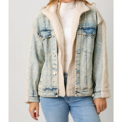 Women's Denim Mixed faux-shearling Jacket - mystree