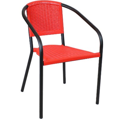 Sunnydaze Steel Frame and Polypropylene Seat and Back Aderes Outdoor Patio Arm Chair, Black Frame with Red Seat and Back