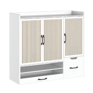 Resenkos Multi-Functional Shoe Cabinet with Stool and Adjustable Shelves - White - 1 of 4