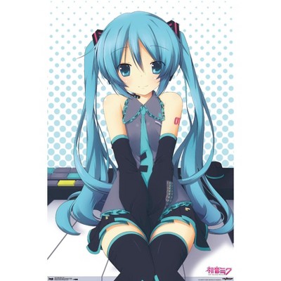 Anime Hatsune Miku Girl Cute Posture Look HD Poster, 300 GSM Quality