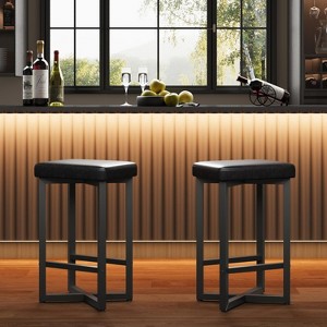 Bar Stools Set of 4, 24.6" Upholstered Counter Height Bar Stools with Metal Frame & Footrest, Modern Backless Kitchen Barstools with PU Leather - 1 of 4