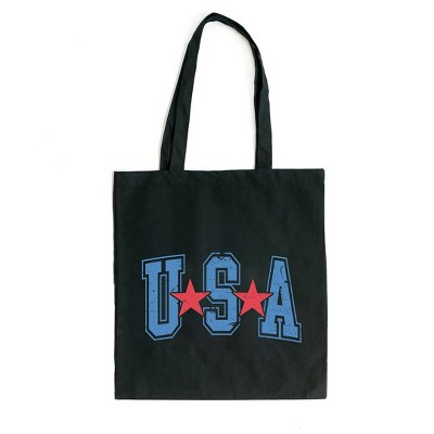 City Creek Prints Varsity USA Red Stars Canvas Tote Bag - 15x16 - Black