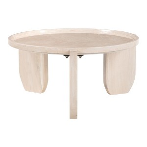 HomeRoots 30" Natural Genuine Marble and Marble Round Coffee Table - 1 of 4