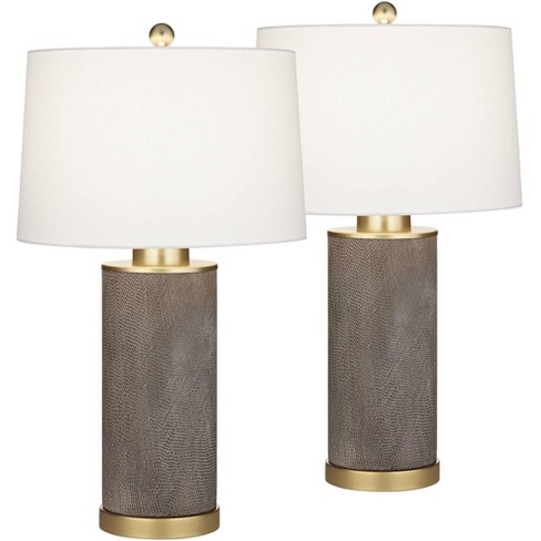 360 Lighting Gilson 24 3/4 High Modern Glam Luxe Table Lamps Set Of 2 Gold  Textured Gray Finish Ceramic White Shade Living Room Bedroom Bedside :  Target