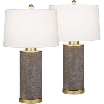 360 Lighting Gilson 24 3/4" High Modern Glam Luxe Table Lamps Set of 2 Gold Textured Gray Finish Ceramic White Shade Living Room Bedroom Bedside
