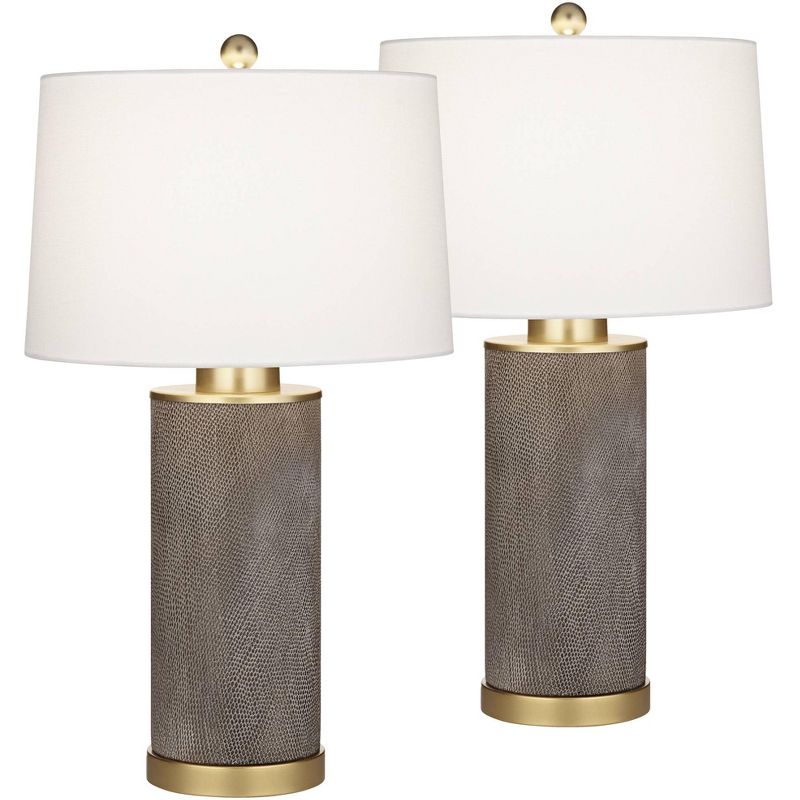 360 Lighting Gilson 24 3/4" High Modern Glam Luxe Table Lamps Set of 2 Gold Textured Gray Finish Ceramic White Shade Living Room Bedroom Bedside, 1 of 11