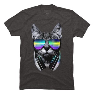 Men's Design By Humans Music Lover Cat By clingcling T-Shirt - 1 of 4