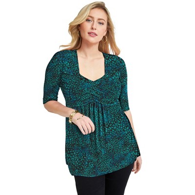Jessica London Women's Plus Size Stretch Knit Pleated Tunic