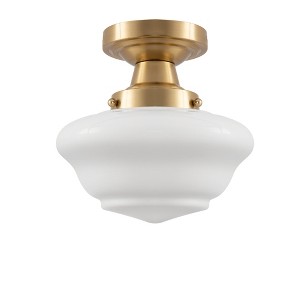 DORESshop 9 in.Farmhouse Schoolhouse Ceiling Light, Brass Finish with White Frosted Glass Shade for Bedroom, Kitchen, Hallway - 1 of 4