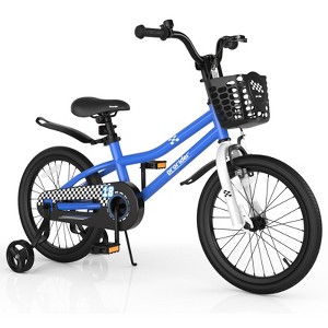 Gymax Kids Bike for Boys & Girls Aged 4-8 Years Old 16"/18" Children Bicycle Training Wheels Handlebar Basket Toddler Balance Bike Blue - 1 of 4