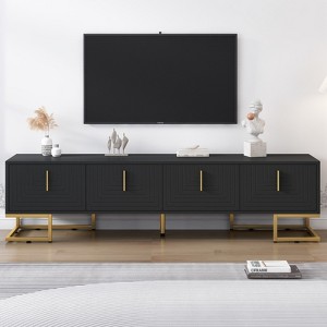 TiramisuBest White Black Rectangle TV Stand for TVs up to 80 Inch High Gloss UV Surface Contemporary Console Drawers Cabinets Living Room - 1 of 4