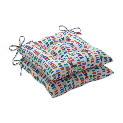 2pk Outdoor/Indoor Wrought Iron Seat Cushion Set Color Tabs Primaries Blue - Pillow Perfect