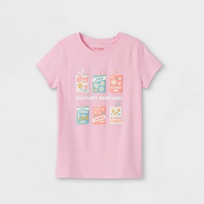 Girls' 'Positive Seeds' Short Sleeve Graphic T-Shirt - Cat & Jack™ Medium Pink