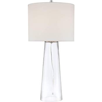 360 Lighting Marcus 30" Tall Tapered Column Large Modern Coastal End Table Lamp Clear Glass Single White Shade Living Room Bedroom Bedside Nightstand