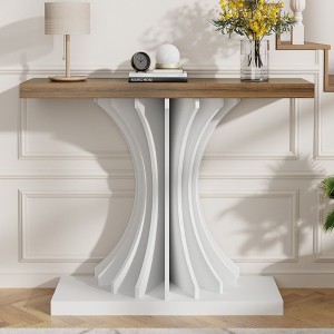 Modern Console Table, 40 inch Entryway Table with Flower-Shaped Support, Hallway Sofa Table with Thickened Desktop & Geometric Base - 1 of 4