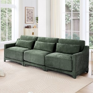 3-Seater Wooden Base Chenille Sofa with Lumbar Pillow High Resilience Sponge Elegant Armrests Easy Install Beige - 1 of 4