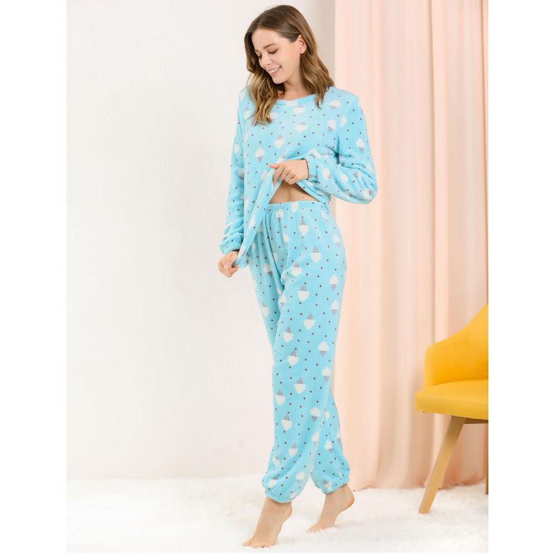 Allegra K Women's Winter Flannel Long Sleeve Nightwear Top and Pants Pajama Sets, 4 of 7