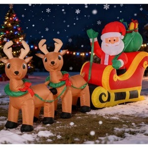 LOVSON Outdoor inflatable garden decoration, elongated inflatable Santa Claus with sleigh and reindeer - 1 of 4