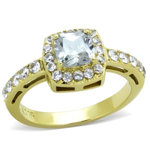 Slickblue Gold CZ Halo Engagement Ring – Square-Cut Center, Pave Band, Polished Finish, Women’s Sizes 5-10 - 1 of 4