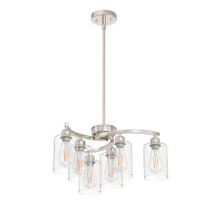 DORESshop 22 in. 6-Light Black /NickelChandelier Adjustable Industrial Pendant Light with Clear Glass for Dining Room Kitchen - 1 of 4