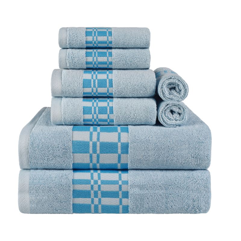 100% Cotton Medium Weight Geometric Border 8 Piece Assorted Bathroom Towel Set by Blue Nile Mills, 1 of 7