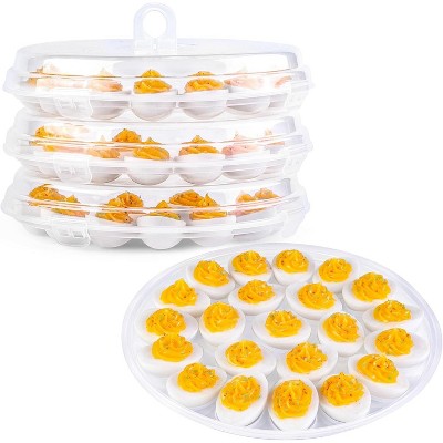 3PCS Deviled Egg Containers with Lid, Deviled Egg Platter Carrier Holder Trays with 66 Slots for Party and Home Kitchen