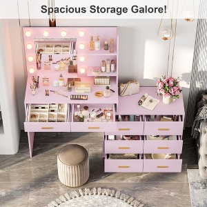 61" Makeup Vanity with Mirror & Lights - 3 Color Modes, 8 Drawers & 2 Shelves, Adjustable Brightness for Bedroom - 1 of 4