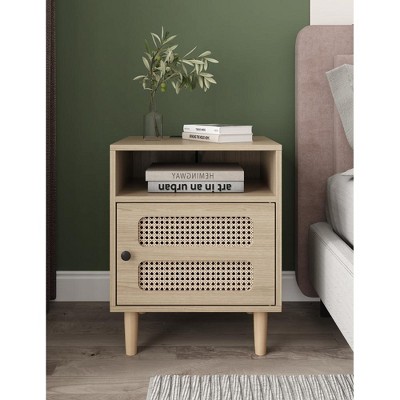 Whizmax Rattan Nightstand with Charging Station, Boho End Table with USB Ports & Power Outlets,Naturalcolor