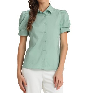 Allegra K Women's Puff Short Sleeve Pointed Collar Work Office Button Down Shirt - 1 of 4
