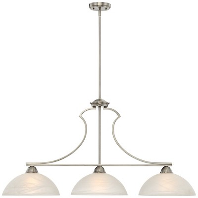 Possini Euro Design Satin Nickel Large Linear Island Pendant Chandelier 40 1/2" Wide Alabaster Glass 3-Light Fixture for Kitchen