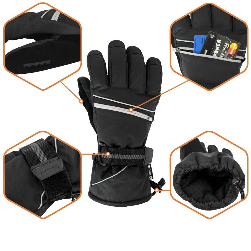 SUN CUBE Ski Gloves Men Women, Waterproof Thermal Winter Snow, 3M Thinsulate Pocket Cold Weather Outdoor Snowboard, 5 of 8