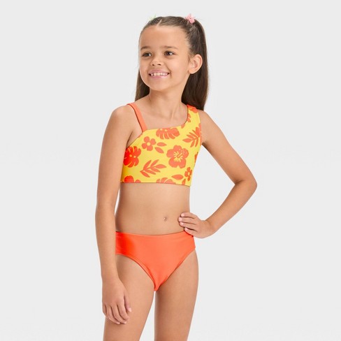 Kids' Katrisse Swimming Costume Shell Pink Hibiscus