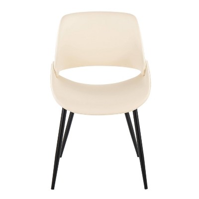 Cream Faux Leather Upholstered Dining Chair with Black Metal Legs