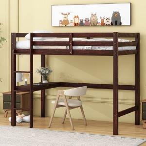 NicBex Twin Size Loft Bed with Desk Pine Bed Frame with Ladder and Full Length Guardrail, No Box Spring Required, Space Saving - 1 of 4