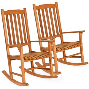 Tangkula 2 PCS Outdoor Eucalyptus Rocking Chair Single Rocker for Patio Deck Natural - 1 of 4