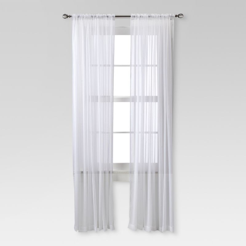52&#34;x84&#34; Sheer Chiffon Curtain Panel White - Threshold&#8482;, 1 of 6