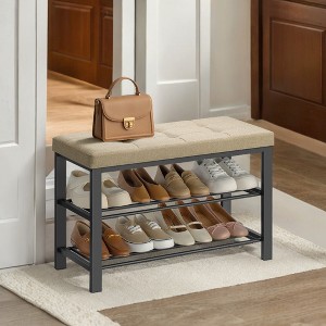 Shoe Bench, Storage Bench, Entryway Bench with Cushion, Shoe Shelf with Seat, Storage Organizer with Foam Padded Seat Linen Metal Frame - 1 of 4