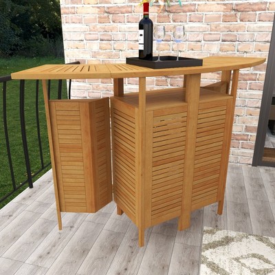 Teak Wood Indoor Outdoor Folding Bar Table with Expandable Sides
