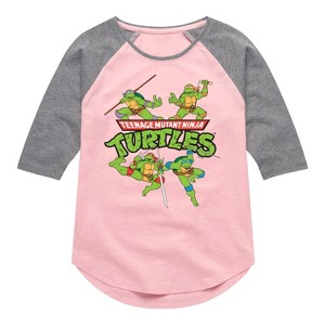 Girls' - Teenage Muntant Ninja Turtles - Group Shirt Tail Raglan Graphic T-shirt - 1 of 3