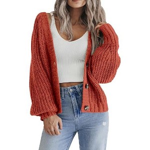 Zeagoo Women's 2025 Fall Chunky Knit Cardigans Open Front Long Sleeve V Neck Button Loose Cardigan Sweaters - 1 of 4