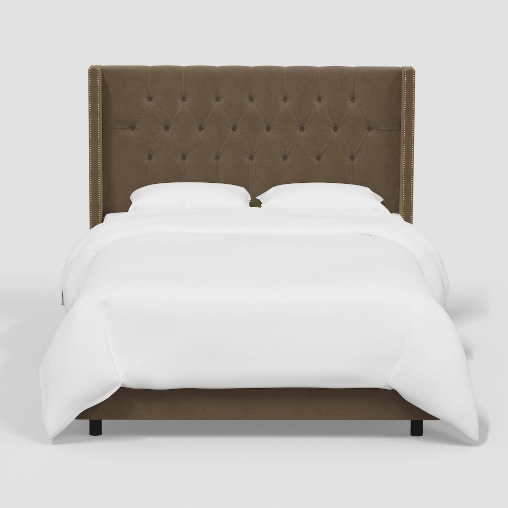 Photos - Wardrobe King Louis Wingback Bed in Luxe Velvet Titan Walnut - Threshold™